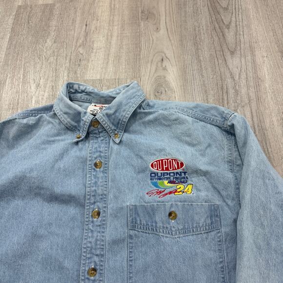 Vintage Chase Authentics Jeff Gordon Denim Shirt Men's Medium Blue Jean Nascar - Picture 3 of 8